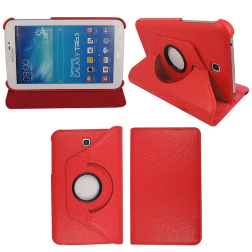 Red PU Leather 360 Rotating Case for Samsung Galaxy Tab 3 7.0 (T210/P3200)