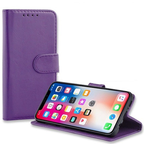 Apple iPhone  XS Purple Real Genuine Leather Flip Wallet  Cover