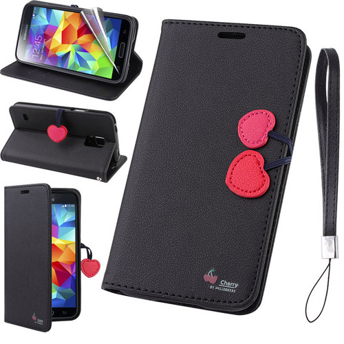 Samsung Galaxy Cherry Leather Flip Stand Wallet Case Cover For S6 Edge Plus  Black