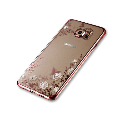 Samsung Galaxy J3 2017 Shockproof Gel Bling White Flower Rose Gold Bumper case