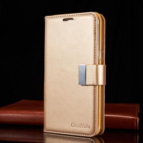 Champagne Gold Samsung Galaxy S6 Edge  Luxury Magnetic Flip Cover Stand Wallet Leather Case