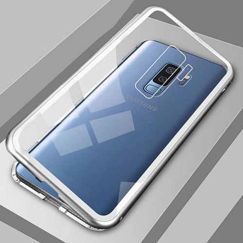 Samsung Galaxy Note 9  Silver Magnetic Adsorption Metal Bumper Glass Case