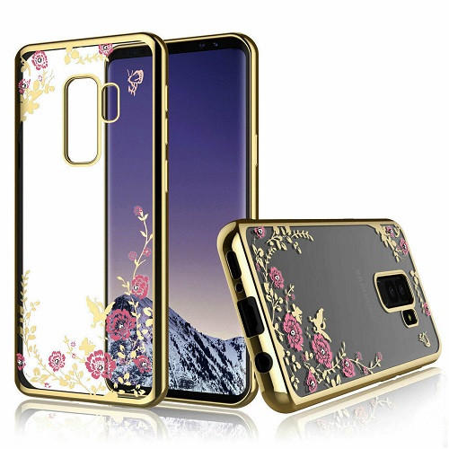 Samsung Galaxy S10 Plus  Shockproof Gel Bling Pink Flower Gold Bumper case