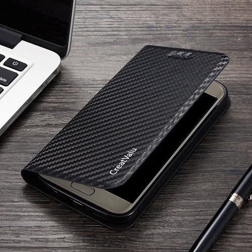 Samsung Galaxy S10 Plus Magnetic Carbon Leather Flip Wallet Phone Case