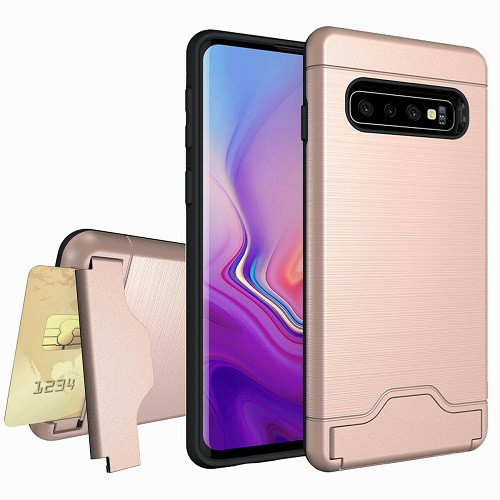 Samsung Galaxy S10e Rose Gold Armor Card Holder Rugged Case