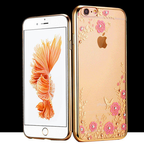 Samsung Galaxy S6 Edge Shockproof Gel Bling Pink Flower Gold Bumper case