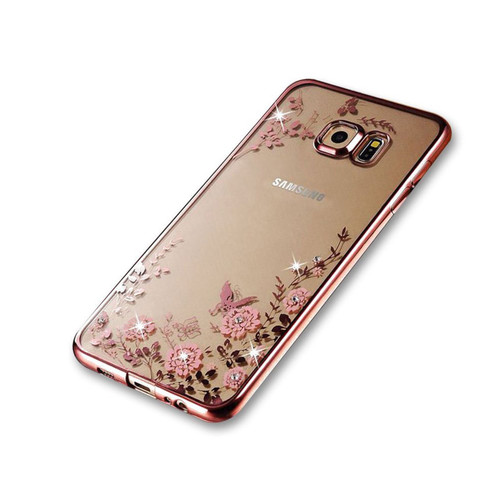 Samsung Galaxy S6 EdgeShockproof Gel Bling Pink Flower Rose Gold Bumper case