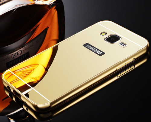 Samsung Galaxy S7 Aluminium Metal Bumper Mirror Hard Back Case  - Gold