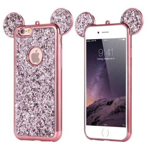 Samsung Galaxy S7 Edge Rose Gold Glitter Bling Cute Mickey Ear Phone Case