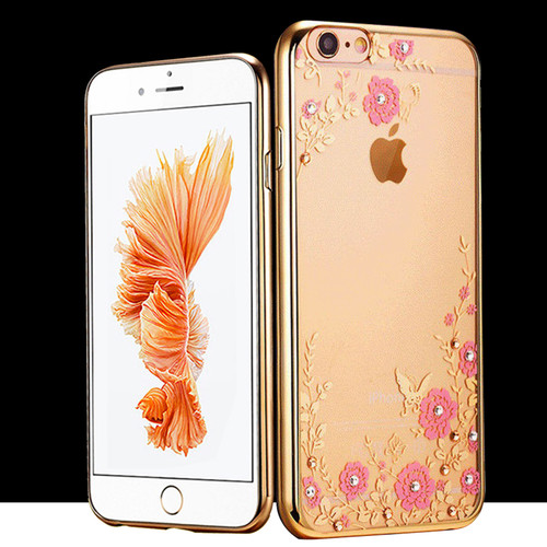 Samsung Galaxy S7 Edge Shockproof Gel Bling Pink Flower Gold Bumper case