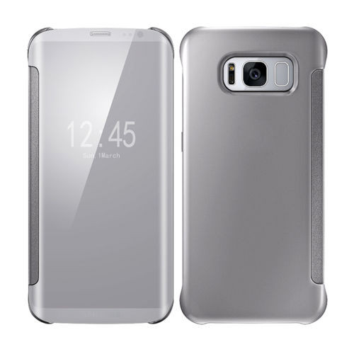 Samsung Galaxy S8 Plus Mirror Smart View Clear Flip Phone Cover - Silver