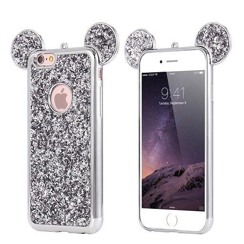 Samsung Galaxy S8 Plus Silver Glitter Bling Cute Mickey Ear Phone Case