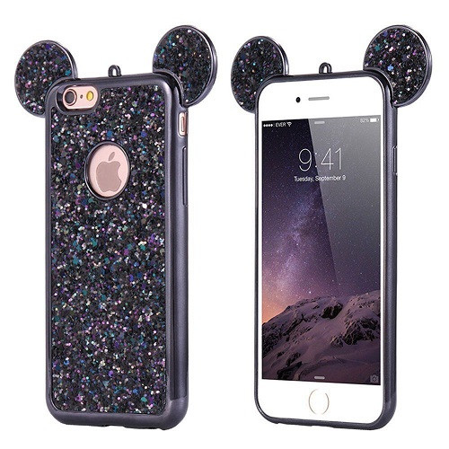 Samsung Galaxy S9 Plus Black Glitter Bling Cute Mickey Ear Phone Case
