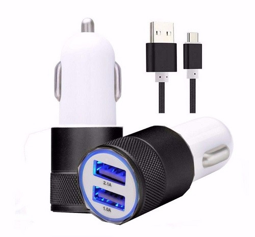 Samsung Note 8 S8 S8 Plus S9 S9 Plus Black Fast Charge In Car Charger + Braided Type-C Cable