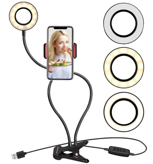 Selfie flash ring light + mobile phone holder