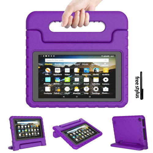 Kindle fire HD 8(2018)(2017)7th 8th Generation Kids Purple Builder Shockproof Eva Foam With Alexa Stand Case
