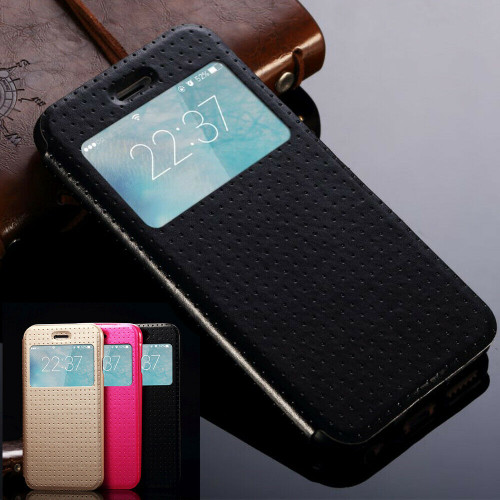 Apple Iphone 4/4s Black Luxury View Window Flip Stand Leather Case