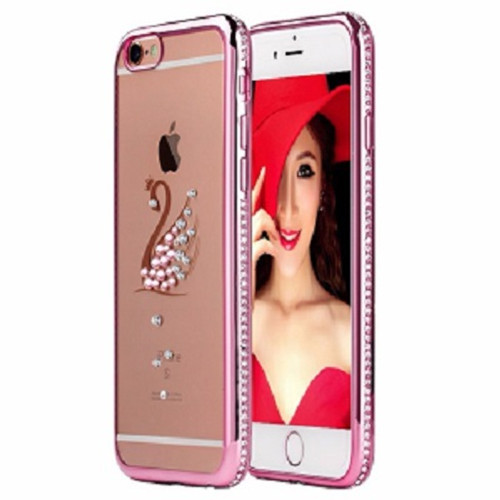 Apple iPhone 6s  Rose Gold Swan Electoplated Diamond Gel Blng Case