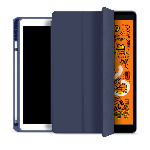Apple iPad Pro 12.9 2020 Navy Blue Soft TPU Pencil Holder Smart Trifold Flip Case