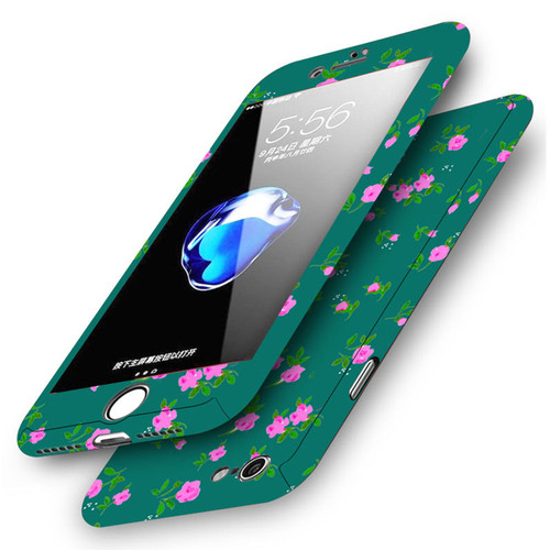 Apple iPhone 8  Pink Flower On Green  Shockproof Hard Case With Tempered Glass