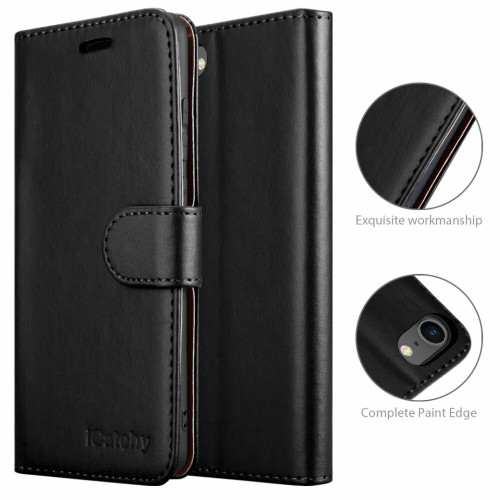 iPhone SE 2020  Black Leather Wallet stand case