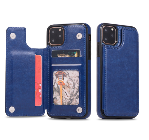 iPhone SE (2020)  Blue Leather  Magnetic Wallet Card Holder Case