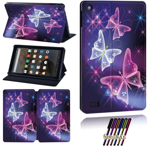 Amazon Kindle Fire HD 7 5th Gen 2015  Purple butterfly Flip Magnetic Smart Stand Case