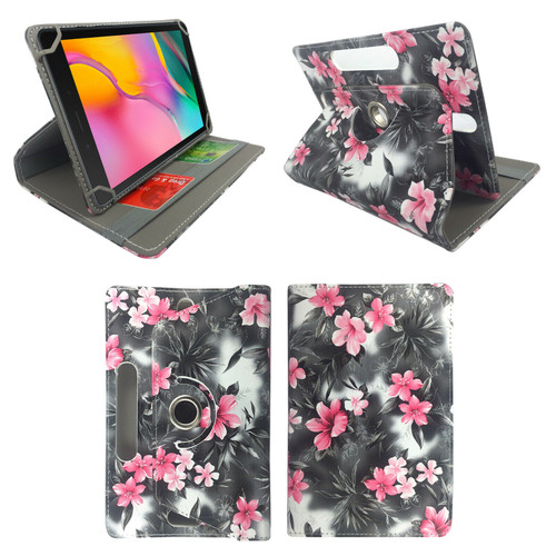 Samsung Galaxy Tab A 8.0" 2019 SM-T290 T295 Pink Flower on dark Grey 360 Rotate case