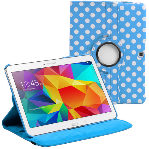 Baby Blue & White Polka Dot PU Leather 360 Rotating Case for Samsung Galaxy Tab 4 Nook 10.1 (T530)