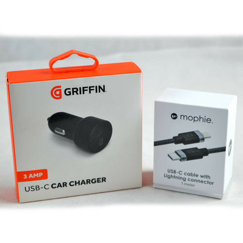 Griffin 3Amp USB-C 15w Fast Car Charger MFi Data Sync iPhone 12,11,X,XR,XS Cable