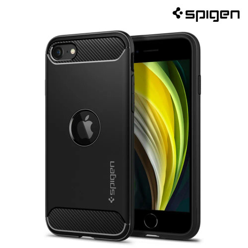 For iPhone SE (2020) Case, Spigen Rugged Armor Protective Cover - Matte Black