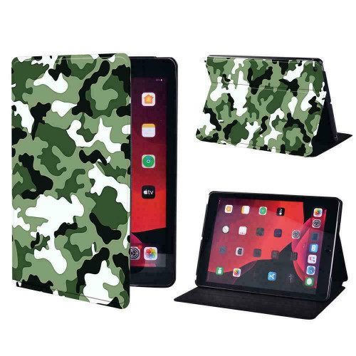 Green army camouflage Folio Leather Stand Cover Case Apple iPad 10.2 (9th Generation) 2021