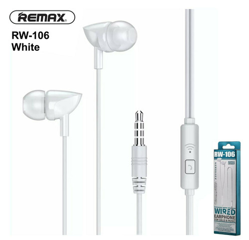 White REMAX Wired Earphone Handsfree with Mic For Samsung Huawei Nokia Iphone computer