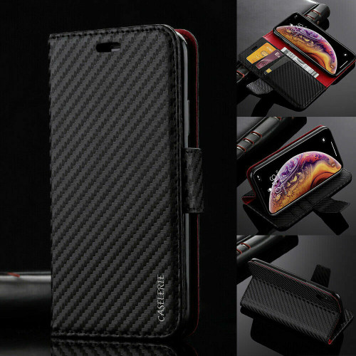 Premium Carbon Leather Case Flip Wallet Cover For iPhone 13 Pro