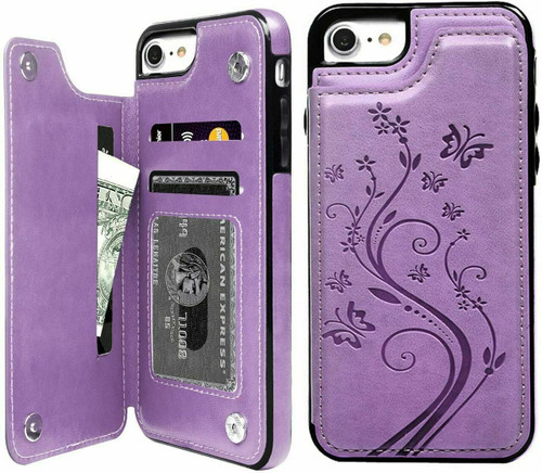 Purple Leather Flip Wallet Card Holder Case Cover  For iPhone  13 pro max