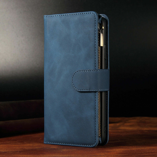 Blue Zip Wallet Case Leather Magnetic Flip Phone Cover For Google Pixel 6