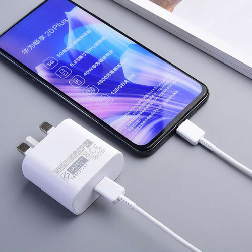 White 25W Super Fast Charger Plug & Cable For Samsung Galaxy S21 S21 Ultra S21 plus