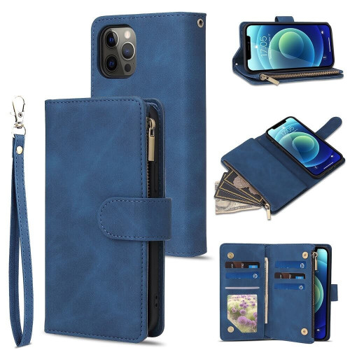 Blue Zip Wallet Case Leather Flip Cover For iPhone 14 Pro max