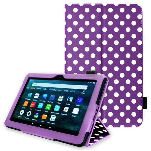 Purple polka Amazon Kindle Fire HD8/ 8 Plus Tablet 2022 Premium Slim Leather Flip Smart Stand Case