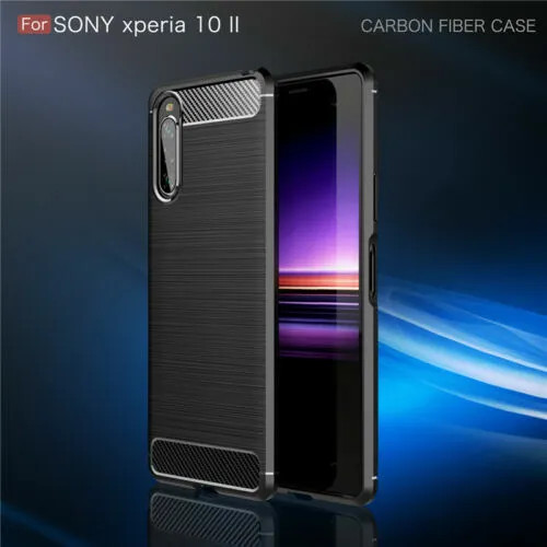 For Sony Xperia 10 II Carbon Fibre Cover & Glass Screen Protector