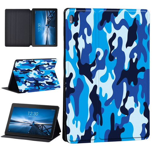 Samsung Galaxy Tab A9 8.7 X110  Blue Camouflage PU Leather Tablet Stand Cover Case