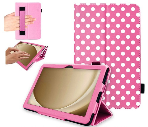 Samsung Galaxy Tab A9 Plus 11" SM-X210 X215 Leather Flip Smart Stand Pink polka case