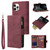 Wine red Zip Wallet Case Leather Flip Cover For iPhone 14 pro