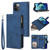 Blue Zip Wallet Case Leather Flip Cover For iPhone 14