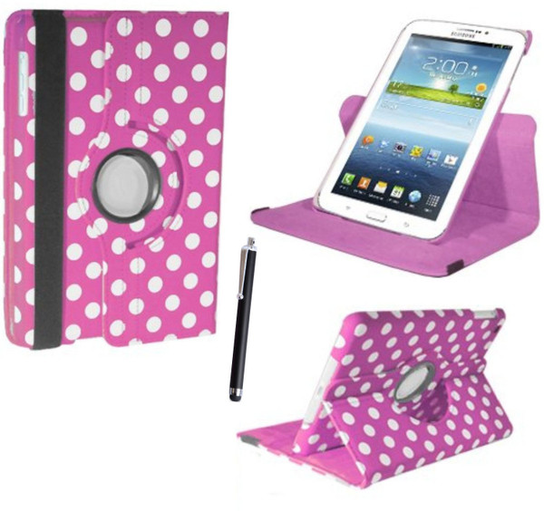 Pink and White Polka Samsung Galaxy Tab PRO 8.4" SM-T320/T325 360 Rotating Leather Case