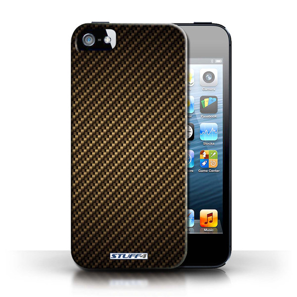 Protective Hard Back Case for Apple iPhone 5/5S / Carbon Fibre Effect/Pattern Collection / Gold