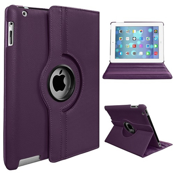 Apple iPad Mini 1 2 3 Purple PU Leather 360 Rotating Case
