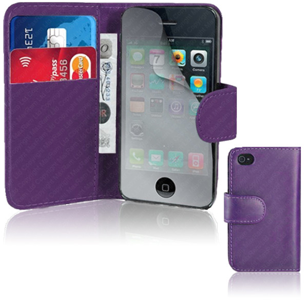 Purple PU Leather Wallet with Card Holder for iPhone 5