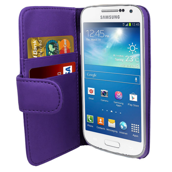 Purple PU Leather Wallet with Card Holder for Samsung Galaxy S4