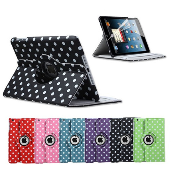 Red and White Polka Dots ipad Mini 360 1 2 3 Rotation Leather Case Stand Cover